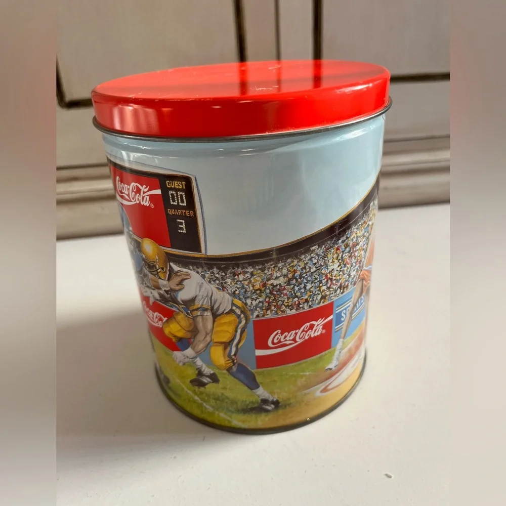 Vintage Coca Cola Collector Football Basketball Baseball Sports Tin w/puzzle